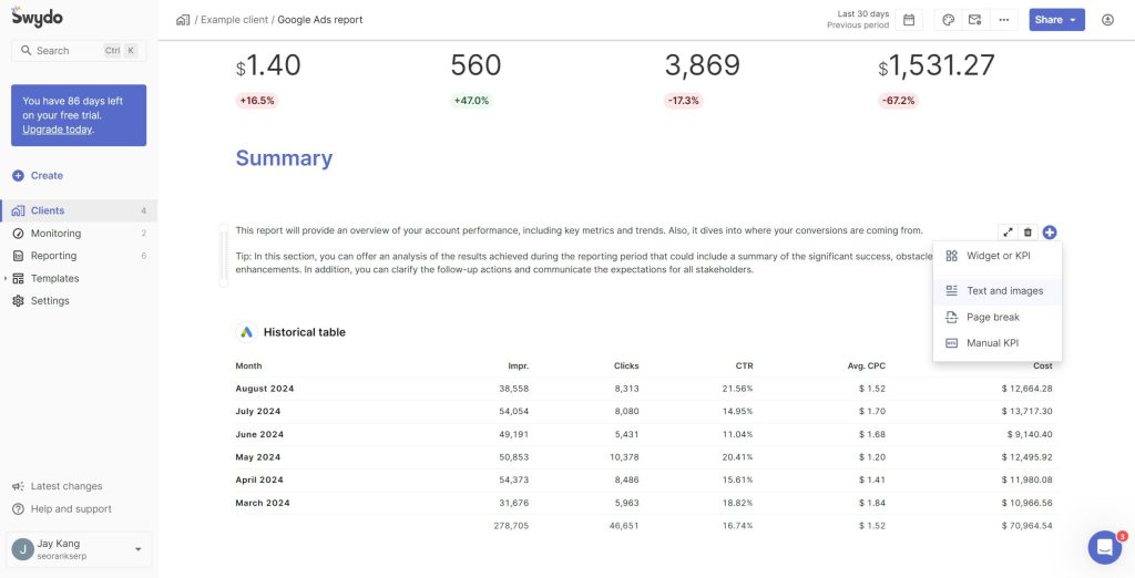 google ads report summary example