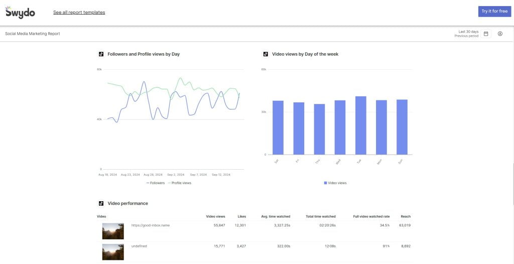 Social Media Marketing Report Swydo