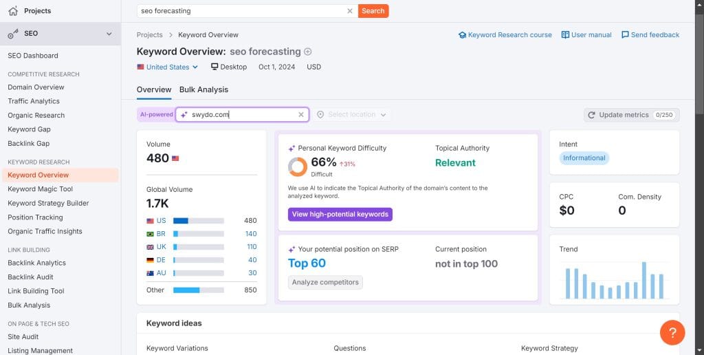 seo forecasting Overview Keyword Overview