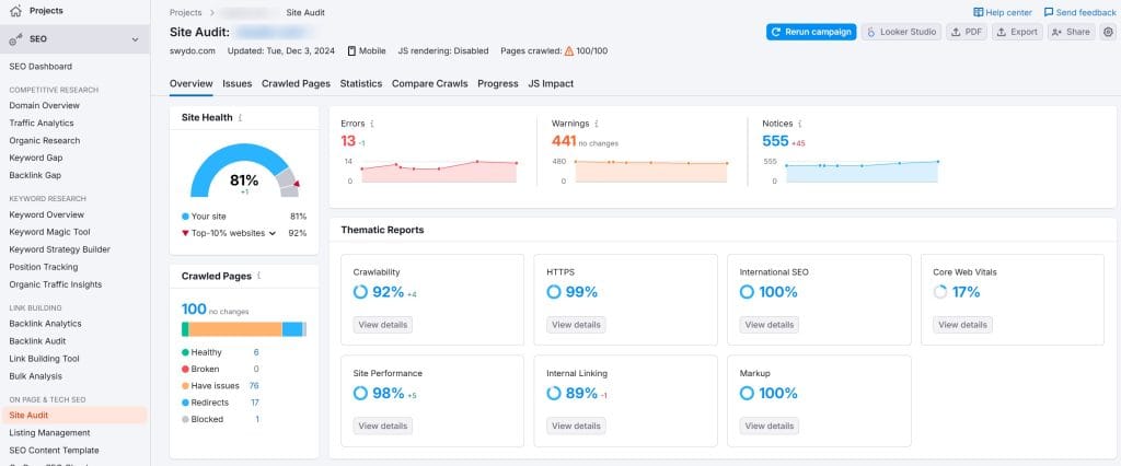 Site Audit Improve the SEO of Your Website Semrush 12 04 2024 04 34 PM