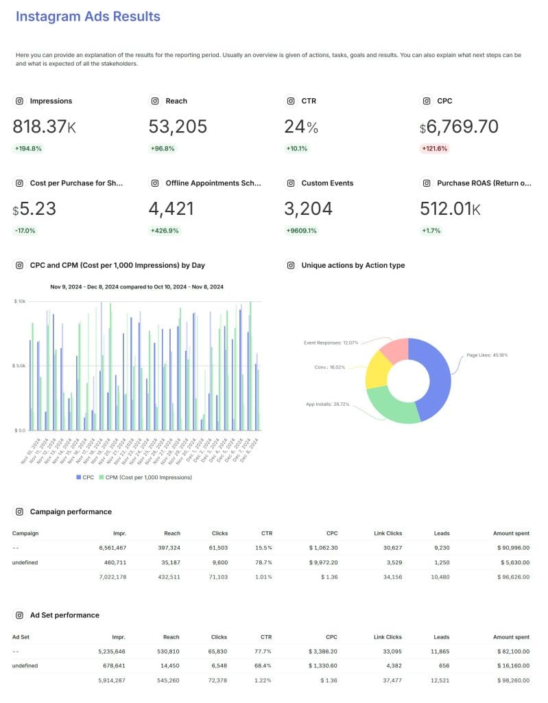 Instagram Ads report example