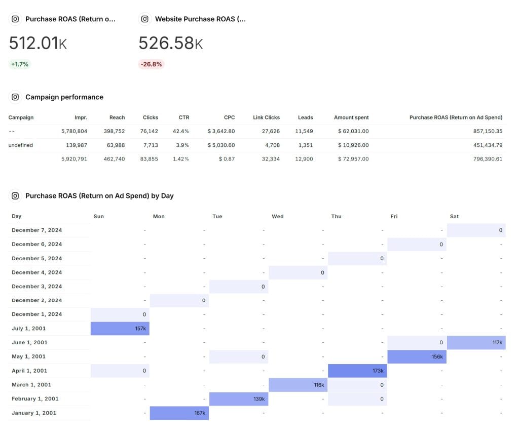 Instagram ROAS Ads report